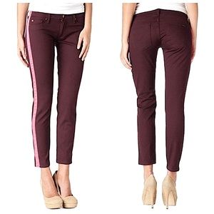 Hudson LouLou Denim Jeans Pink Tuxedo Stripe Side Low Rise Burgundy Red Size 27